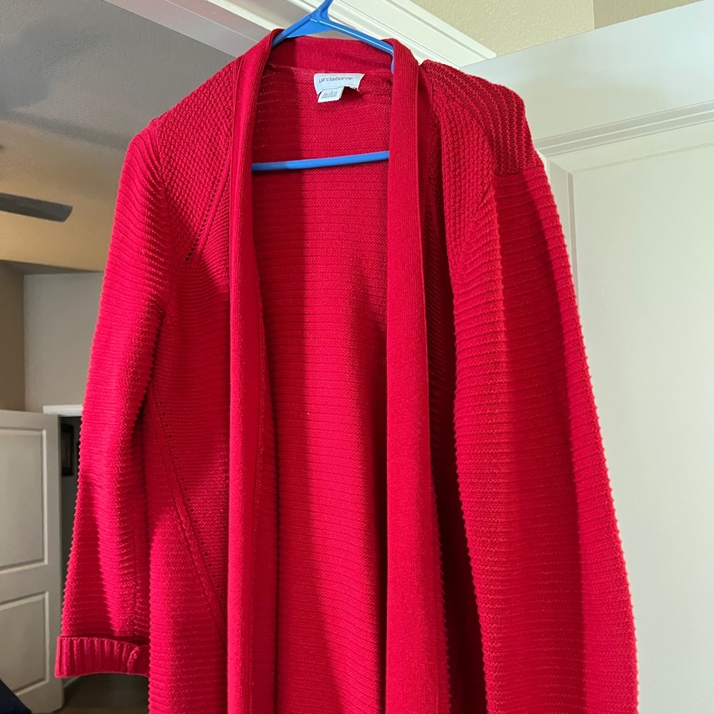 Red cardigan
